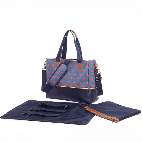 LH1655D2 - Miss Lulu Matte Oilcloth Maternity Baby Changing Bag Polka Dot Navy LH1655D2 - Miss Lulu Matte Oilcloth Maternity Baby Changing Bag Polka Dot Navy